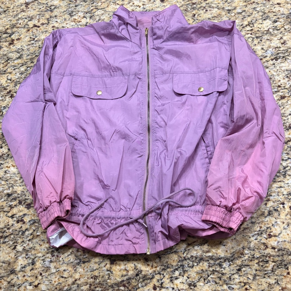 MTA Pro Vintage Women Purple Nylon Windbreaker Full Zip Jacket Drawstring Large
